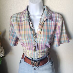 Colorful Vintage Plaid Button-Up Shirt